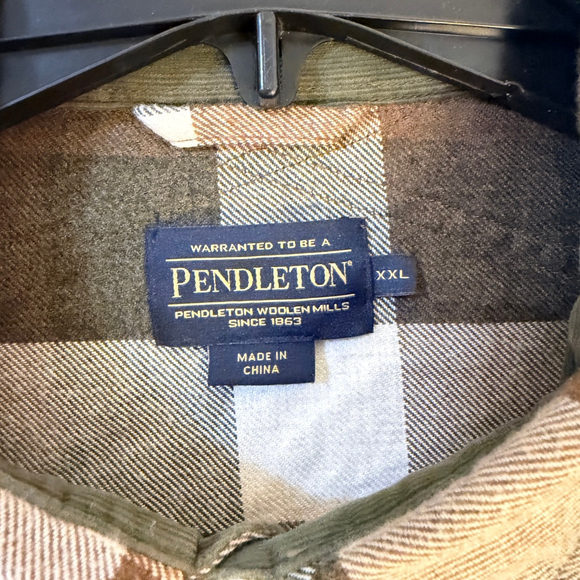 Pendleton Brown White Plaid Cotton Flannel Shirt XXL b14 - Picture 3 of 13